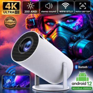 جهاز عرض فيديو محمول 4K بنظام Android TV مع WiFi 6 و Bluetooth 5.0